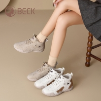 公羊高帮鞋女新款秋冬季真皮加绒保暖棉鞋女运动休闲短靴